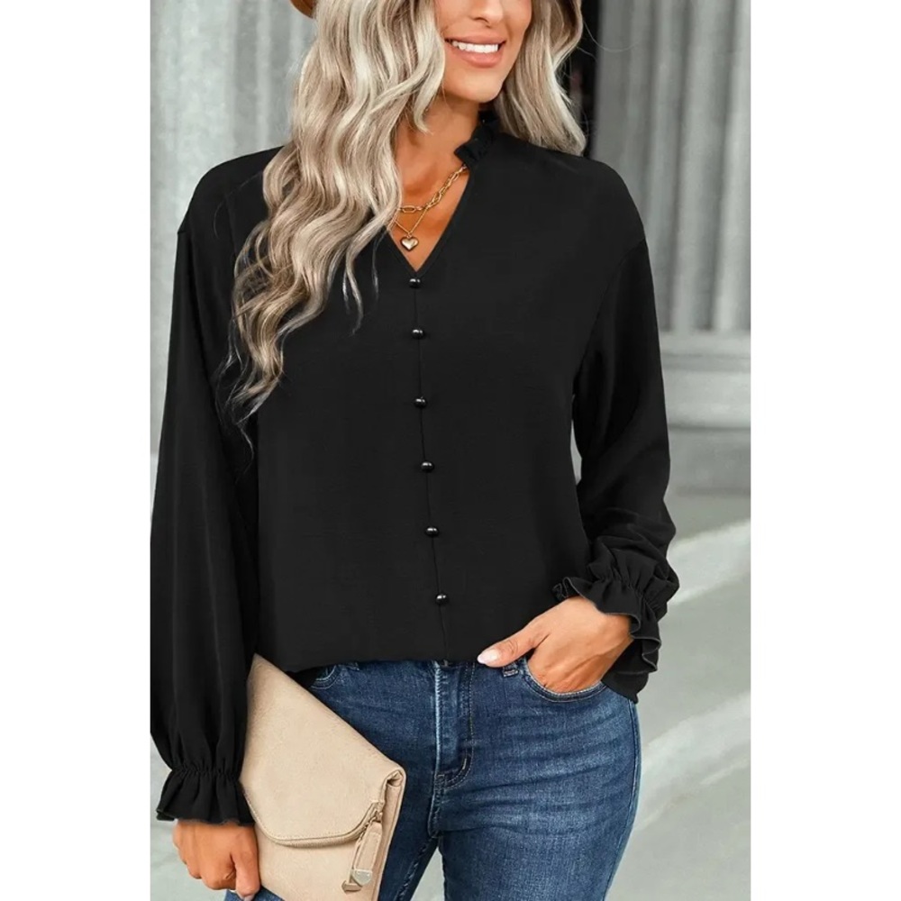 V-Neck Ruffle Blouse